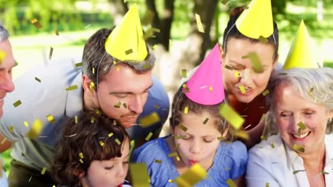 生日派对上幸福家庭的五彩纸屑动画