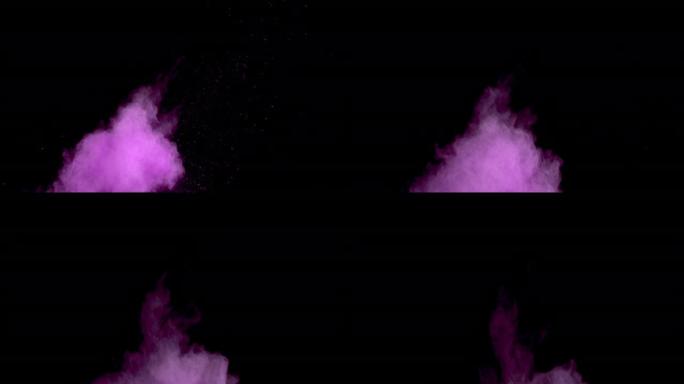 紫色薰衣草颗粒粉末投掷慢动作合成黑色背景4K，视频元素