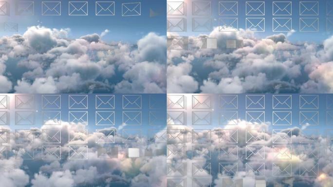 云和天空上的信封数字图标动画