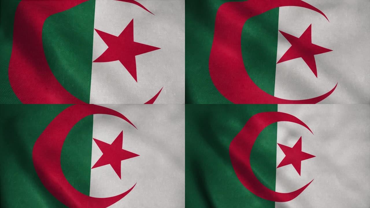 阿尔及利亚国旗在风中飘扬。阿尔及利亚国旗