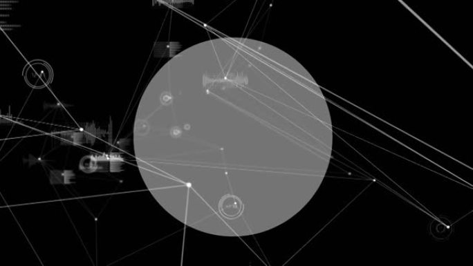 带有复制空间的圆形横幅上的连接和数据处理网络的数字动画