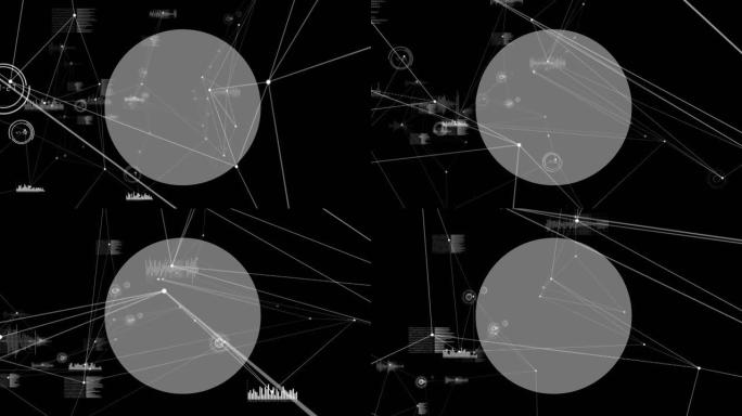 带有复制空间的圆形横幅上的连接和数据处理网络的数字动画