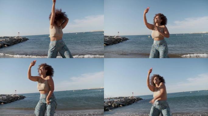 巴塞罗那海滩病毒视频应用程序的年轻雷鬼舞蹈雷鬼歌曲