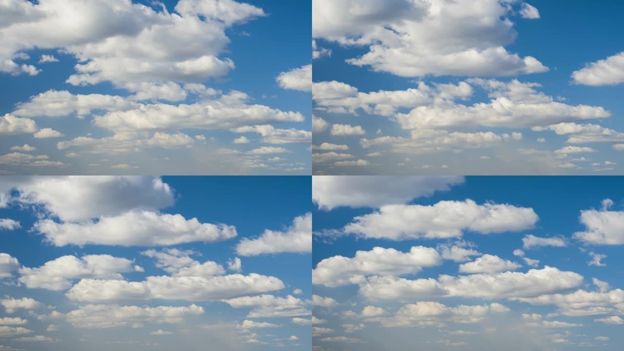 蓝天上快速移动的白云的延时镜头。
