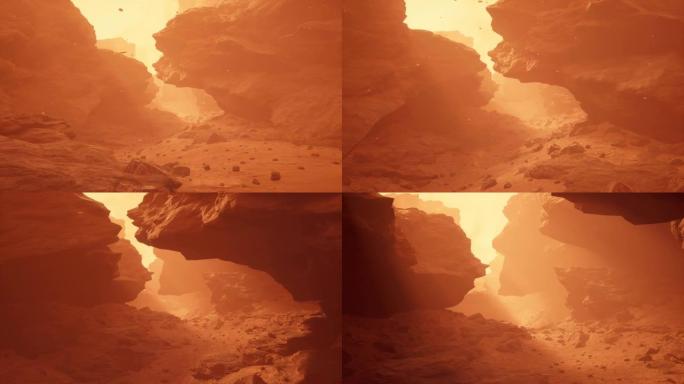 强烈沙尘暴期间红色荒芜行星火星的表面。火星殖民和太空旅行概念。该动画是为未来派，科幻或太空旅行而设计