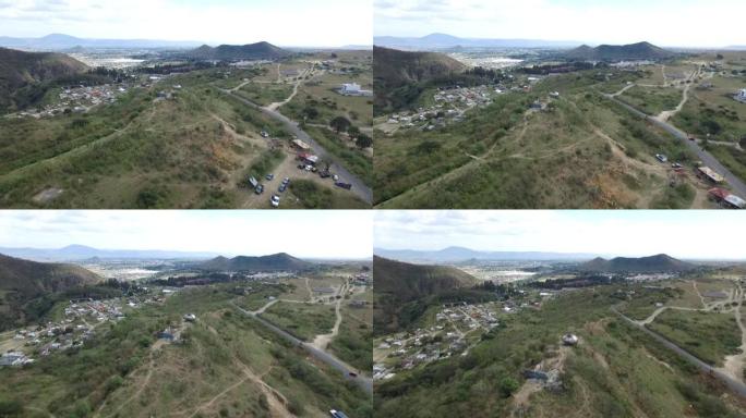 带有人造金属UFO的Cerro通道Atlixco Puebla马可尼点的空中无人机图像