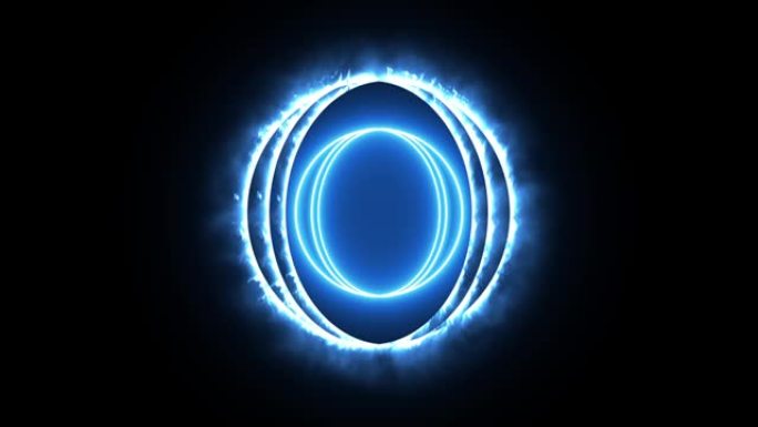 循环发光的蓝色火焰霓虹灯圈与神秘的眼睛。