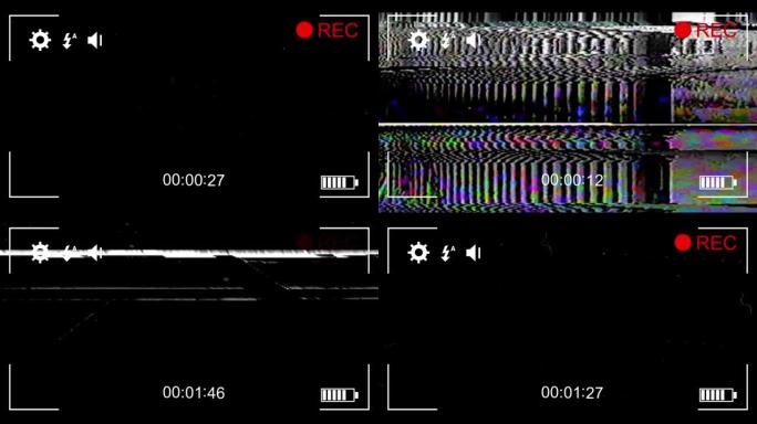 黑色背景上具有视觉干扰的视频录制界面屏幕动画