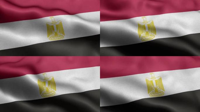 埃及国旗-埃及国旗高细节-埃及国旗波浪图案循环元素-织物质地和无尽的循环