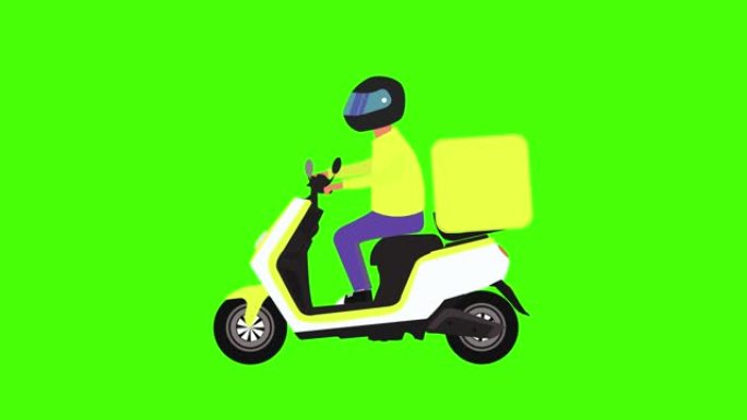 摩托车食品配送的平面动画绿屏色度键