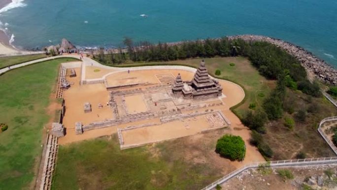 Mahabalipuram海岸神庙的Arial视图
