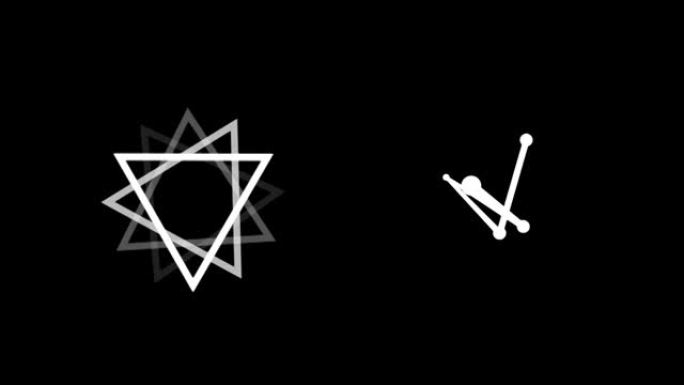 黑色背景下抽象三角形旋转连接点的数字动画