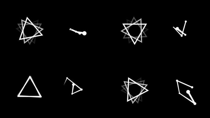 黑色背景下抽象三角形旋转连接点的数字动画