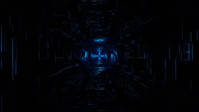 飞入宇宙网状结构，霓虹蓝色方形科幻隧道。VJ循环
