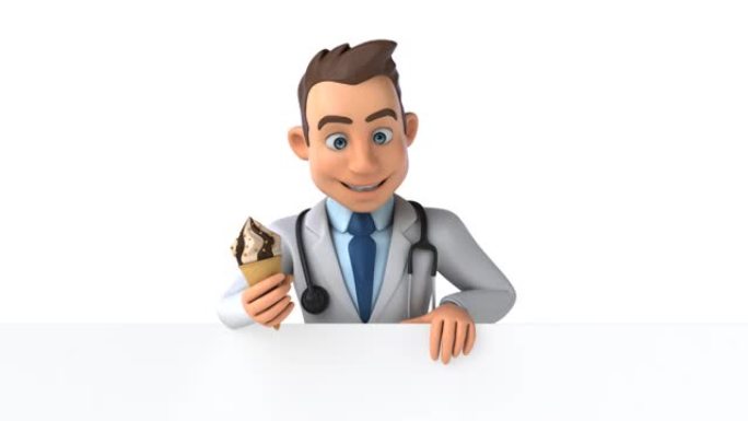 有趣的3D卡通医生与冰淇淋