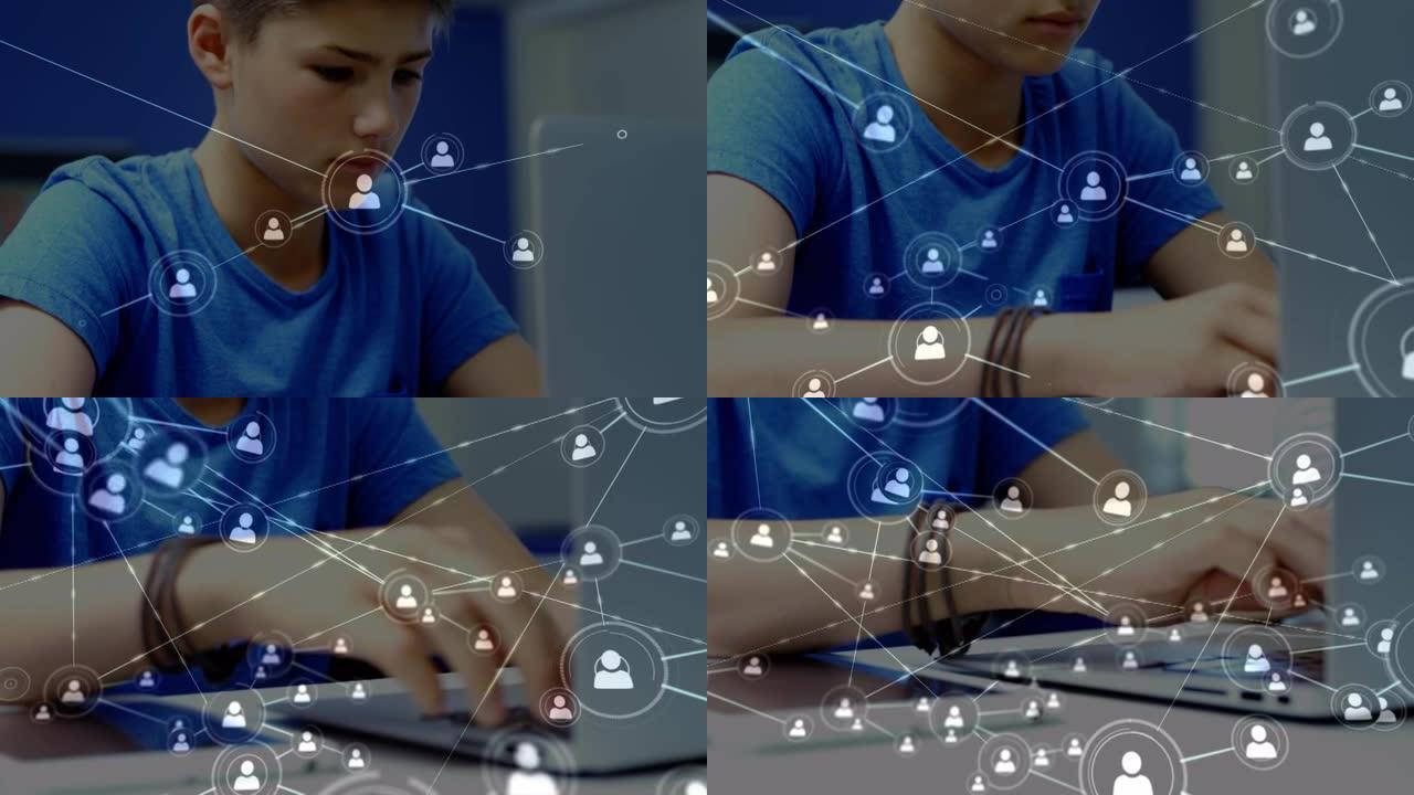 在小学使用笔记本电脑反对高加索男孩的个人资料图标网络