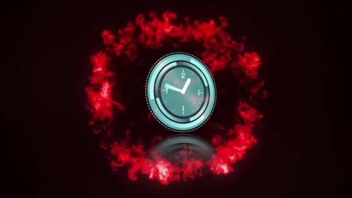 黑色背景上有转手和红色烟雾爆炸的时钟动画