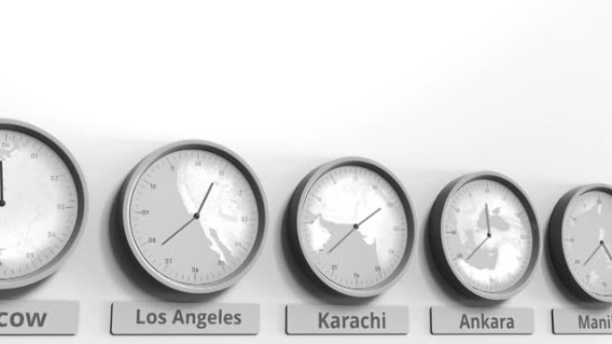 24小时显示世界时区内的巴基斯坦卡拉奇时间。概念3D动画