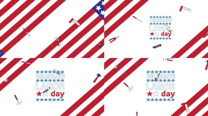 在工具上庆祝劳动节的动画美国国旗星条旗