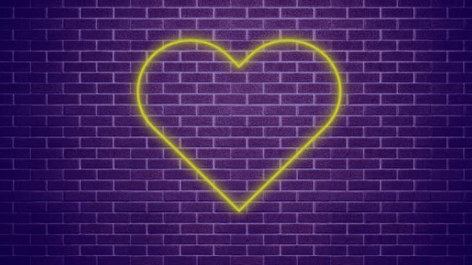 紫色砖墙上闪烁的心社交媒体图标的动画