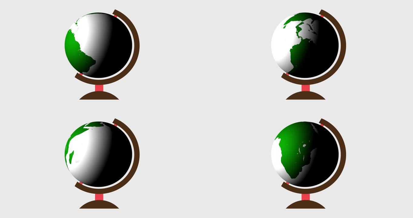 旋转世界地球仪。动画地球地球昼夜周期。昼夜循环的概念，最高4k分辨率的视频。