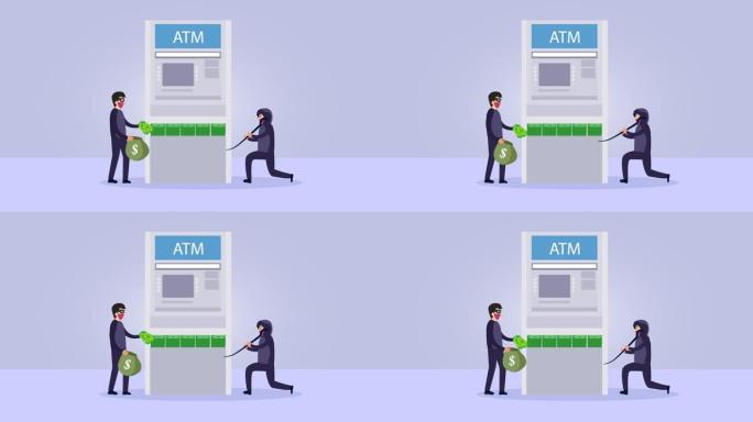 两名男性抢劫犯闯入ATM机偷钱