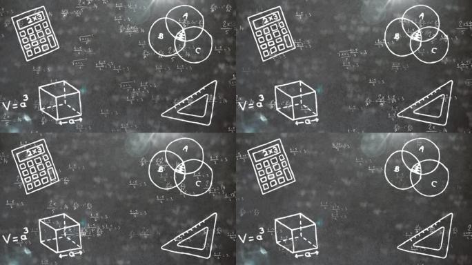 黑色背景上反对数学方程的多重数学概念图标