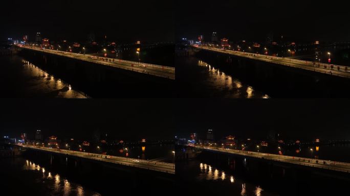 金华兰溪兰江大桥夜景航拍