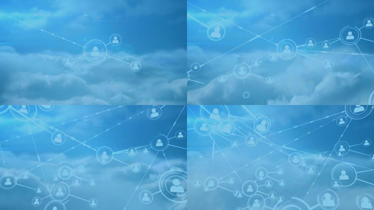 蓝天下对抗云的轮廓网络数字动画