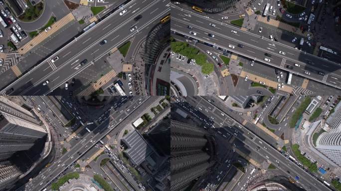 【4K】城市交通枢纽高架路口垂直升降航拍