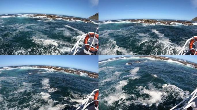 为南非开普敦附近的海豹岛拍照的游客乘船游览