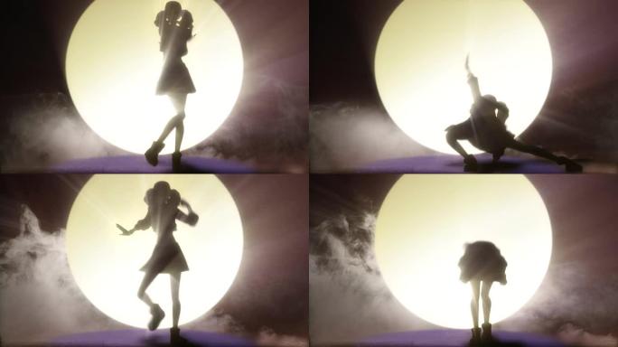 灯光舞台3D动画中的剪影K流行舞者