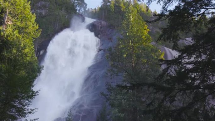 在阳光明媚的冬日里，香农瀑布和水从峡谷中冲下。