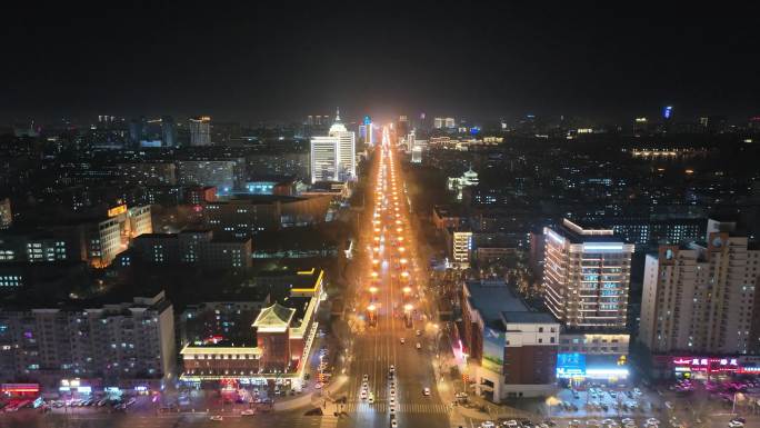 航拍长春市人民大街夜景