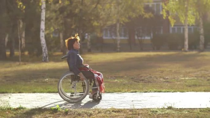 坐轮椅在公园里的女人
