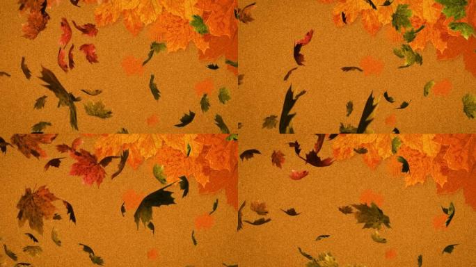 多个秋叶落在棕色背景上的动画
