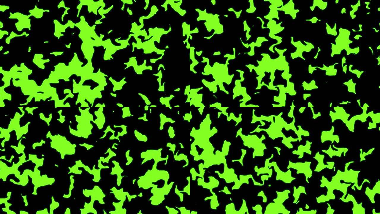 抽象条纹万花筒效应。绿色液波企业抽象运动背景无缝循环。运动形状轮廓边框。波浪条纹。视频动画VJ，4K