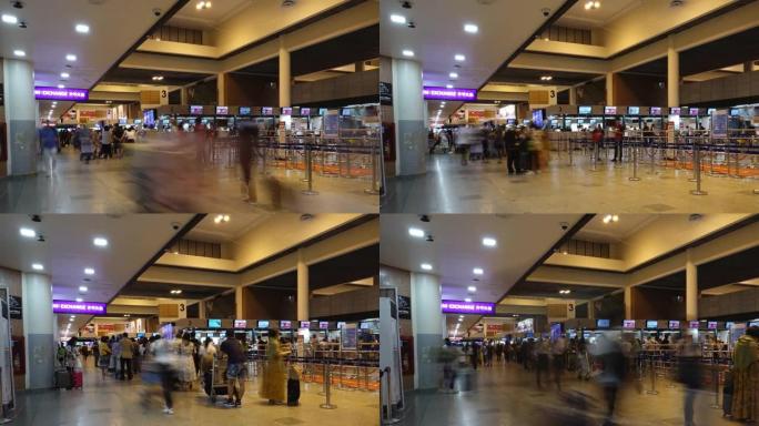 泰国机场离境处拥挤的旅客