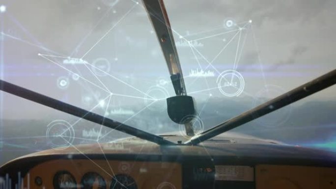 私人飞机仪表板前视图的连接和数据处理网络