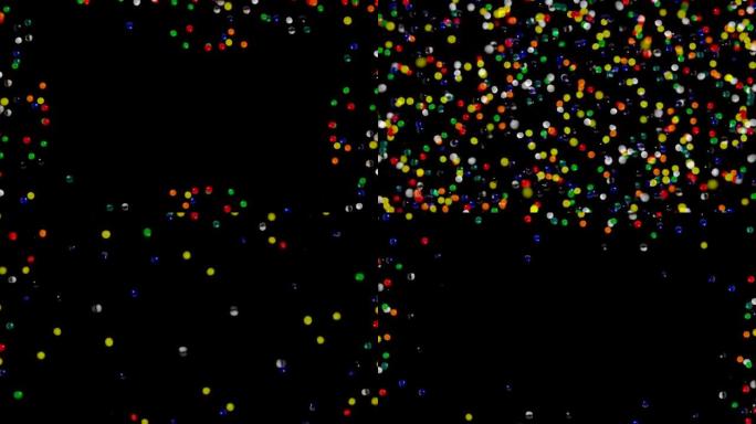 许多彩色水凝胶球在黑色背景下抽象地在屏幕上移动。水凝胶球orbeez弹跳并向不同方向飞行。聚合物超吸