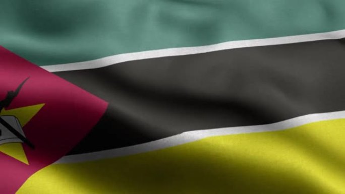 莫桑比克国旗-莫桑比克国旗高细节-国旗莫桑比克波浪图案环状元素-织物质地和无尽的循环