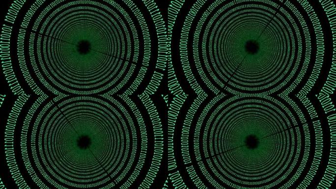 4k移动矩阵背景。二进制代码黑色和绿色背景