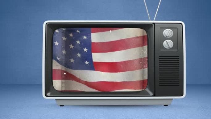 美国国旗动画在电视上的蓝色背景