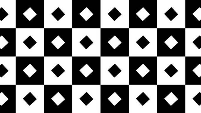黑白动画瓷砖。最小方格运动图形无缝循环背景