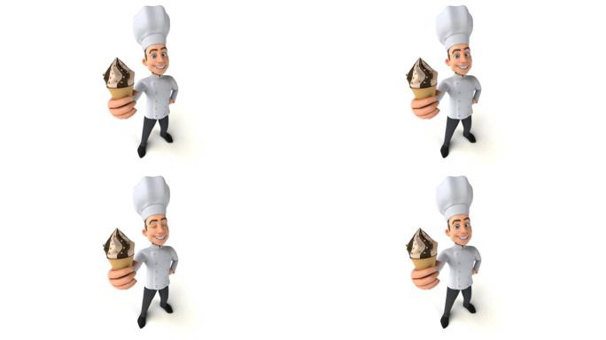 有趣的3D卡通厨师与冰淇淋