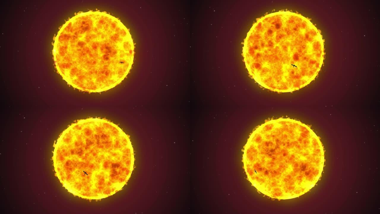 太阳。探索恒星的太空研究飞行器的动画