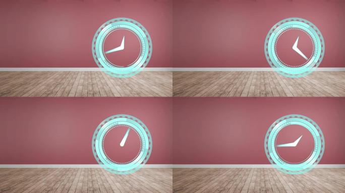 红色和木制背景上的复制空间快速移动时钟动画