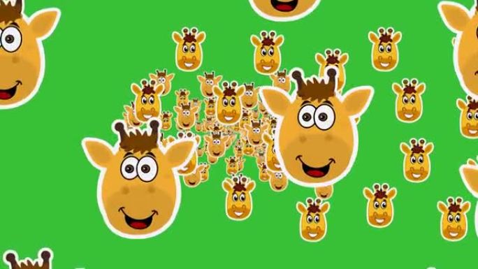 长颈鹿头在绿色背景上快速滚动的图案-动画