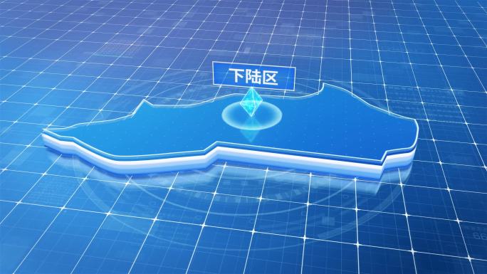 下陆区蓝白色科技定位区域三维玻璃地图