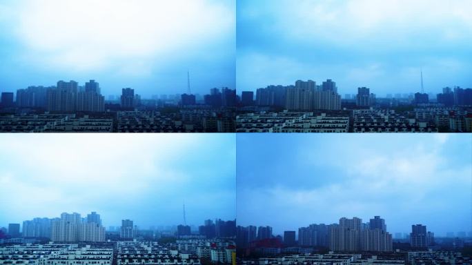 4K下雨天的天空 乌云穿过城市 阴天下雨